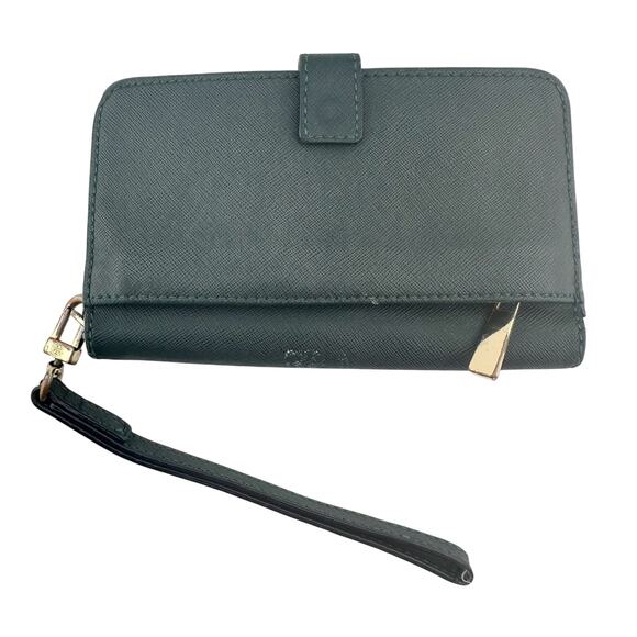 Tory Burch Deep Green Leather Bi-Fold Wallet Wristlet - Picture 3 of 16